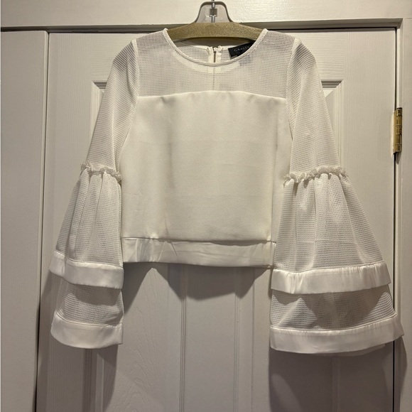 Gracia Tops - Gracia White Mesh Bell-Sleeve Blouse